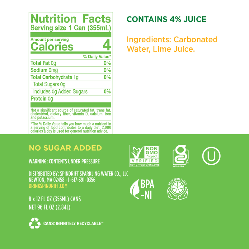 Spindrift Sparkling Water Lime 16oz Can