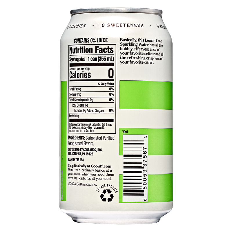 Basically Lemon Lime Sparkling Water 8pk 12oz Cans