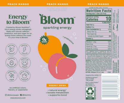 Bloom Peach Mango Sparkling Energy 12oz Can