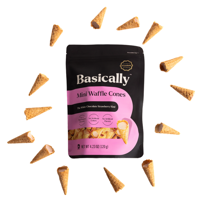 Basically Strawberry White Chocolate Mini Waffle Cones