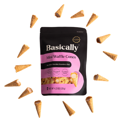 Basically Strawberry White Chocolate Mini Waffle Cones