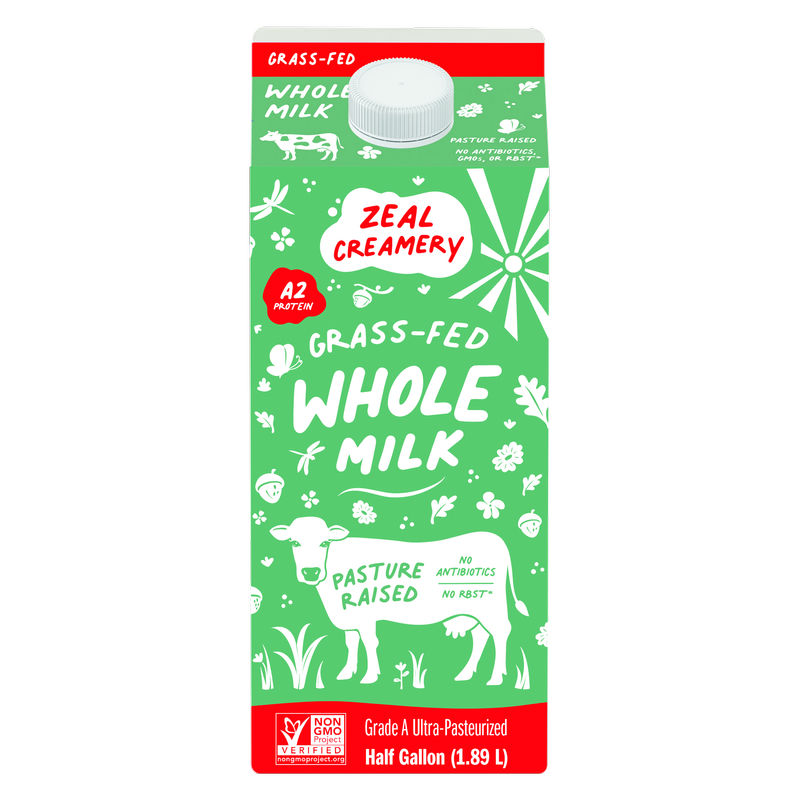 Zeal Creamery A2 Grass Fed Pasture Raised Whole Milk 1/2 Gallon