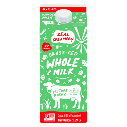 Zeal Creamery A2 Grass Fed Pasture Raised Whole Milk 1/2 Gallon