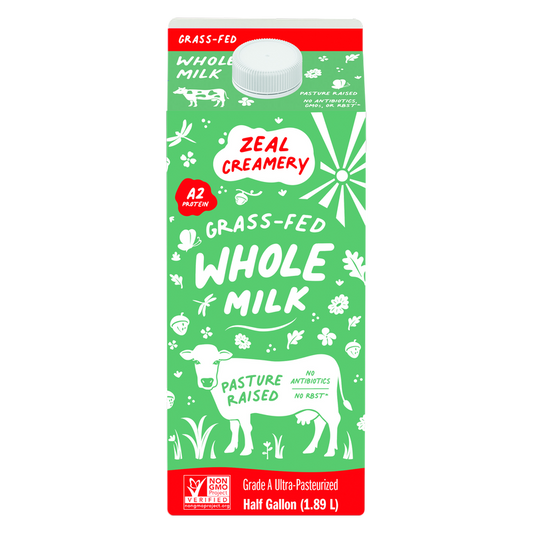 Zeal Creamery A2 Grass Fed Pasture Raised Whole Milk 1/2 Gallon
