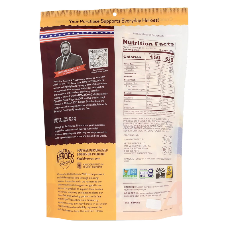 Kettle Heroes Aged White Cheddar Popcorn, 4oz