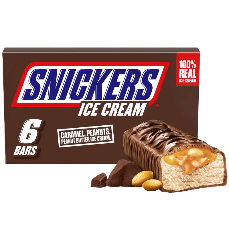 SNICKERS Ice Cream, Chocolatey Caramel Peanut Butter Ice Cream Bars, 6ct