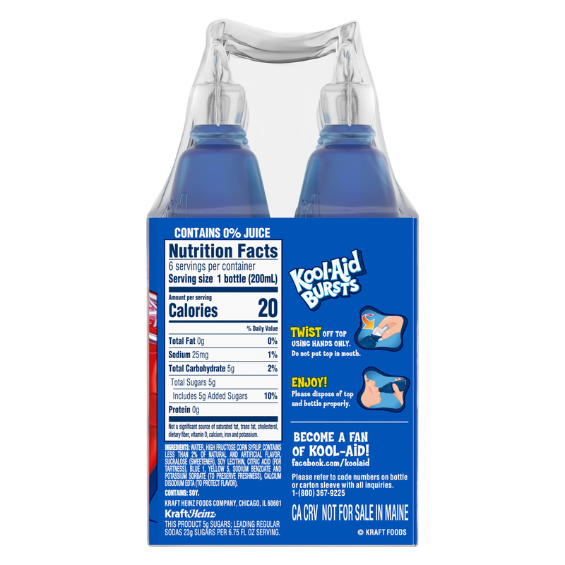 Kool Aid Bursts Berry Blue Juice 6pk 6.75oz Btl