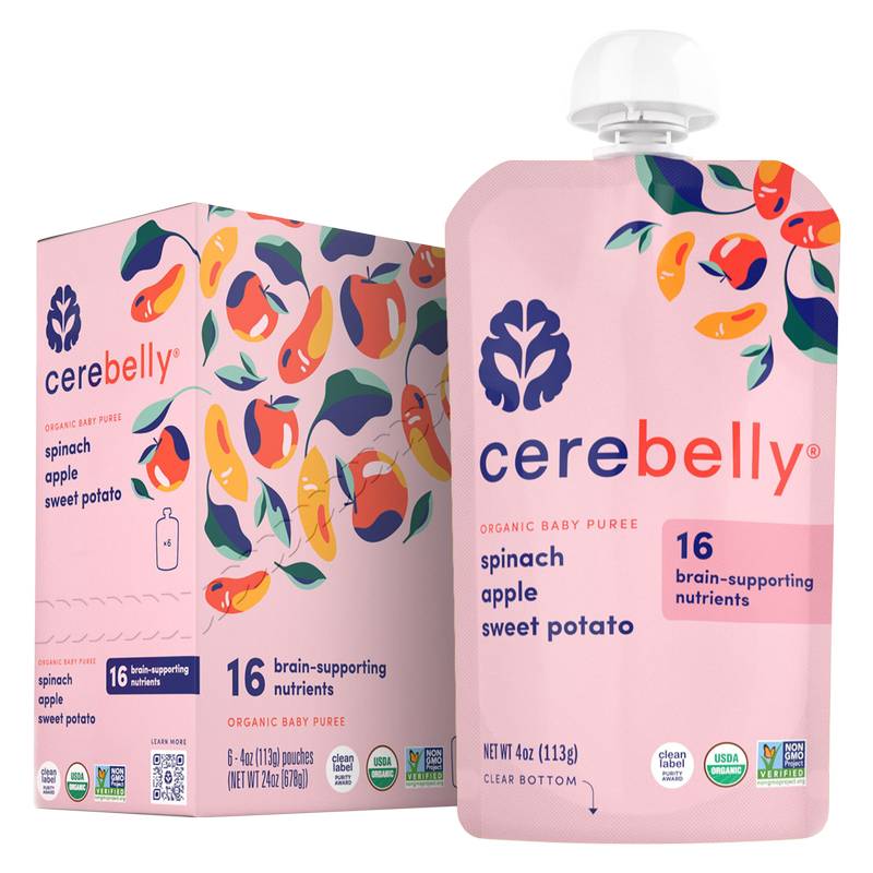 Cerebelly Organic Spinach Apple Sweet Potato Baby Puree 4oz 6pk