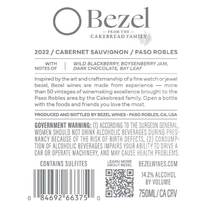 Bezel by Cakebread Cabernet Sauvignon 750ml Bottle