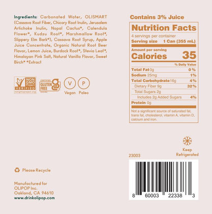 Olipop Classic Root Beer 4pk 12oz Can- XL