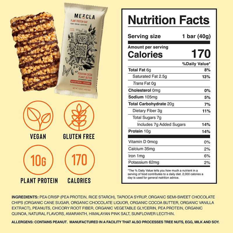 Mezcla Peruvian Cocoa Peanut Butter Plant Protein Bar 1.4oz