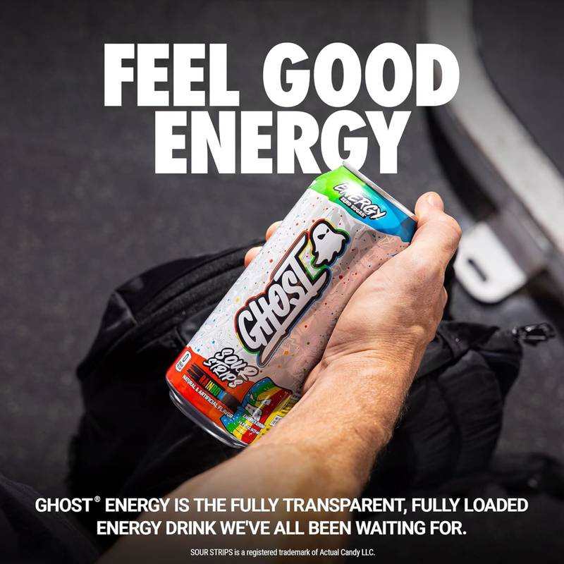 GHOST Energy Zero Sugar Sour Strips Rainbow 16oz Can