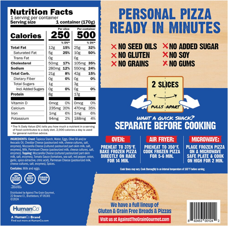 Against The Grain Cheese Pizza Singles 6oz