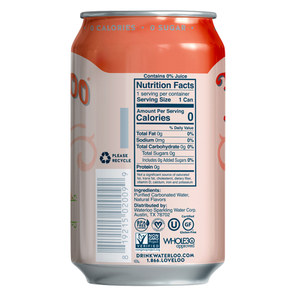 Waterloo Peach Sparkling Water 12oz can