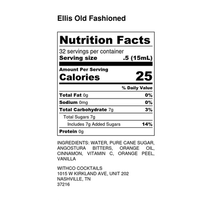 WithCo Cocktails Ellis Old Fashioned Non-Alcoholic Cocktail Mixer 16oz Btl