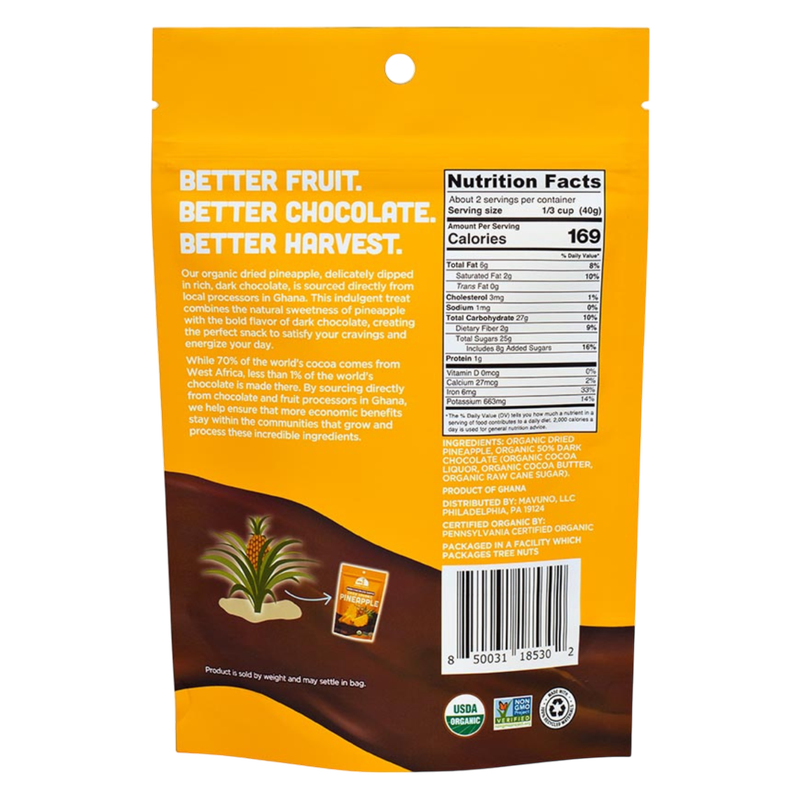 Mavuno Harvest Organic Dark Chocolate Dipped Dried Pineapple, 3oz