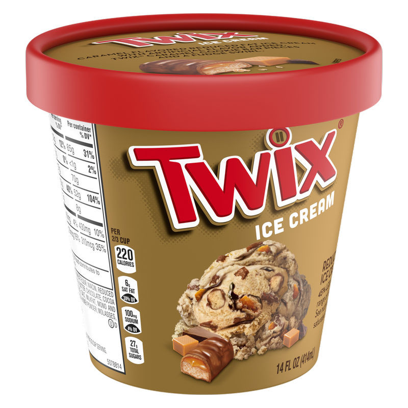 TWIX Caramel Fudge Swirl Ice Cream Reduced Fat Cookie Caramel Ice Cream with Twix Candy Bar Pieces, 14oz